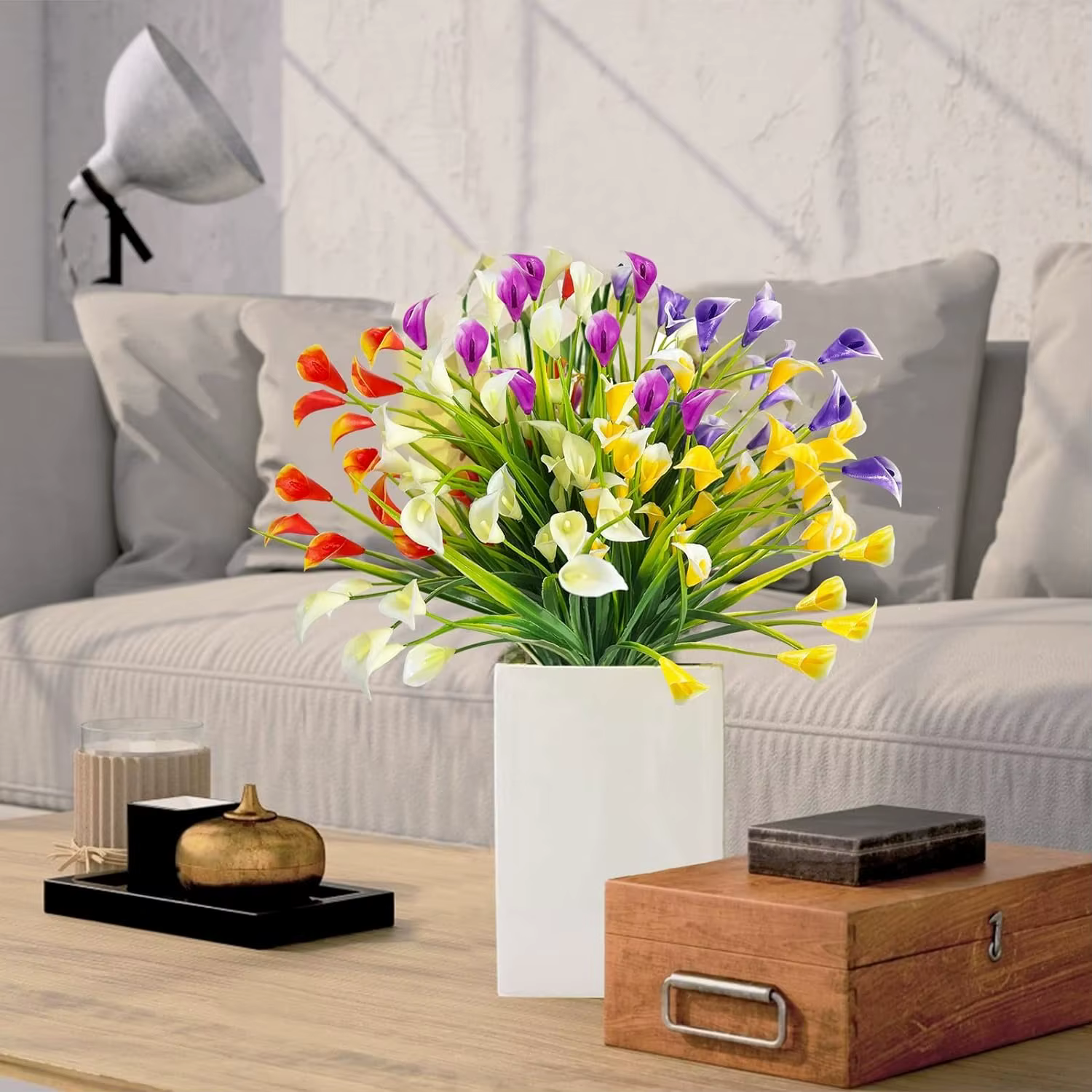 Bouquet de lys calla artificiels en plastique de 33 cm