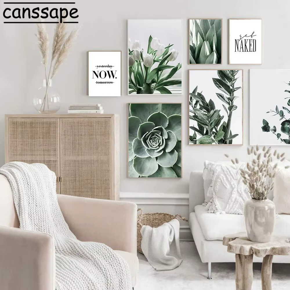 Affiches de plantes succulentes, peinture sur toile de feuilles de plantes vertes, décoration murale nordique, décor de salon, impression d'art mural naturel