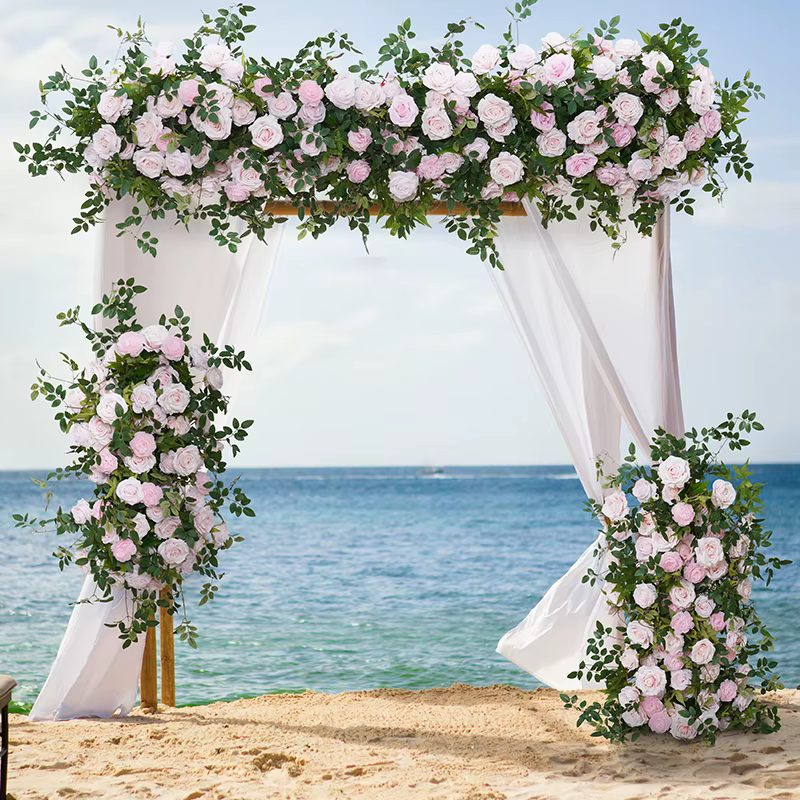 A7876 Rose vert plante vigne feuille d'érable fleur Arrangement décor pour mariage toile de fond arc cadre accrocher rangée florale scène accessoires