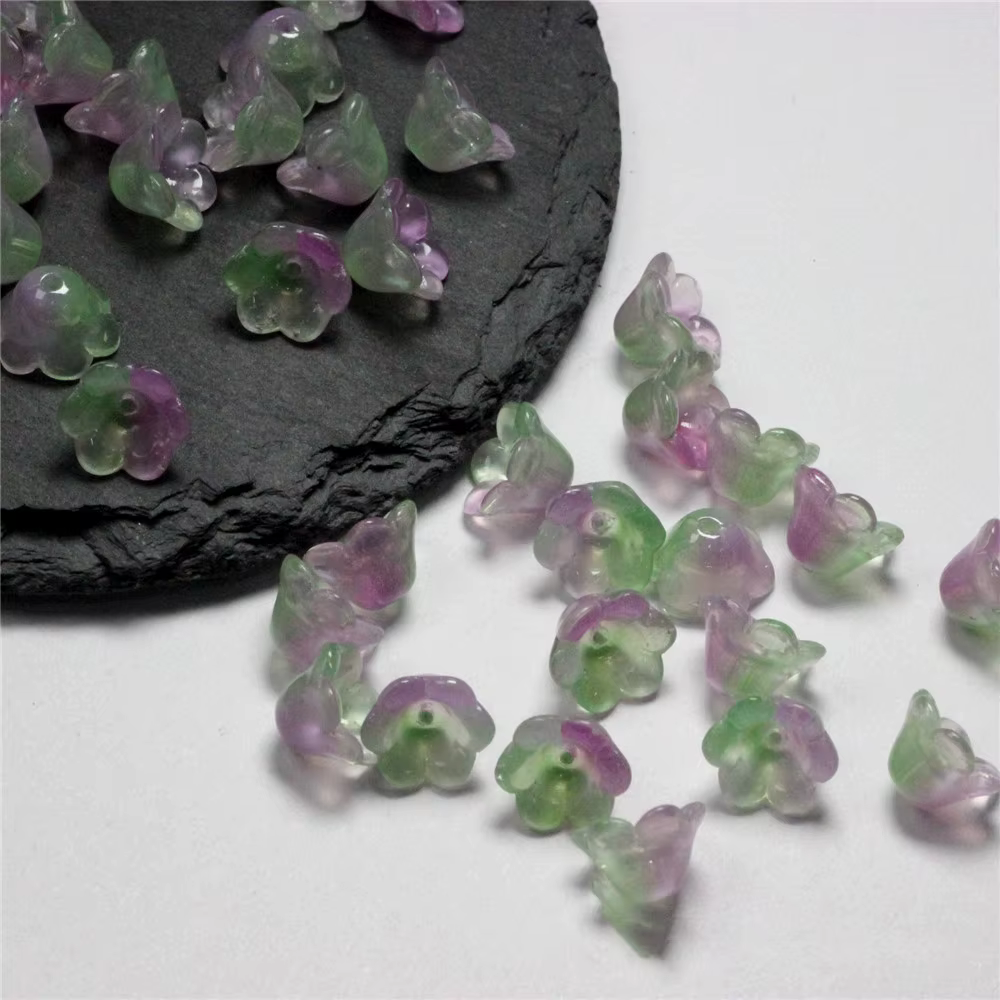 30 pièces/lot de perles colorées en forme de fleur de trompette, perles en verre pour la fabrication de bijoux, épingle à cheveux, accessoires de bricolage faits à la main