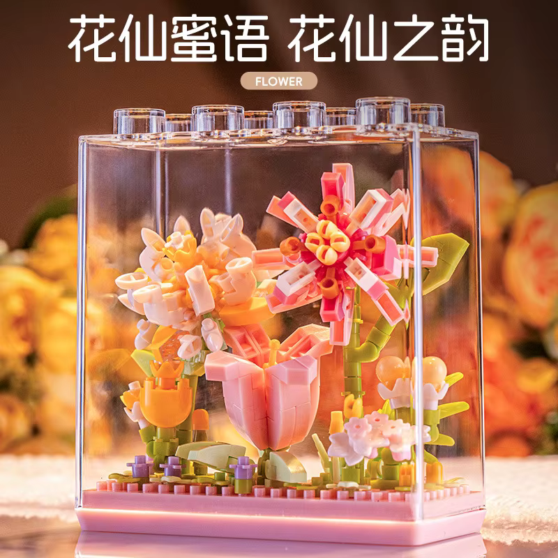 Blocs de construction de fleurs éternelles avec couvercle transparent