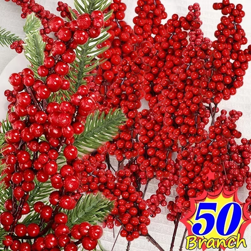 Branche de baies rouges artificielles de Noël