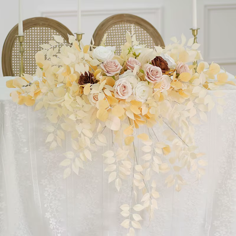 C8638 série Champagne avec Pampas herbe Table fleur église mariage réception Center Arrangement Floral fête événement décor accessoires