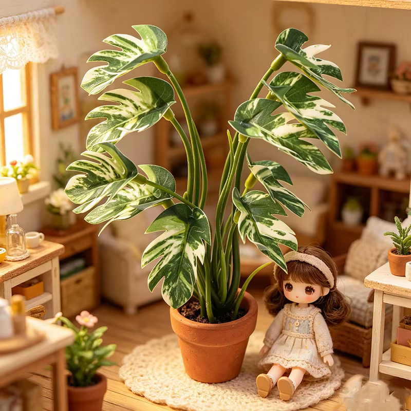 Mini plante artificielle Monstera 1:6 en pot, plante verte miniature de poche pour maison de poupée, décoration de table, modèle de micro-scène, ornement
