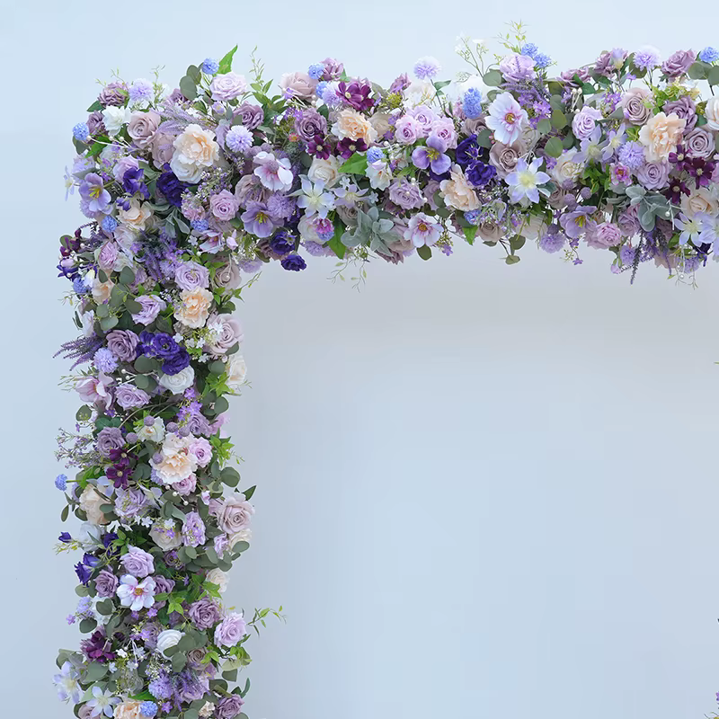 H865324 violet Rose verdure fleur rangée canapé coureur mariage toile de fond arc carré Arrangement Floral fête d'anniversaire Photo accessoires