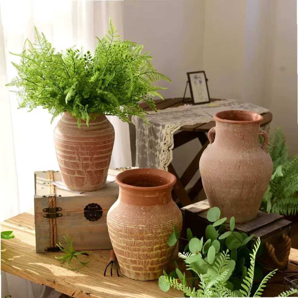 Pot en argile rétro, grand diamètre