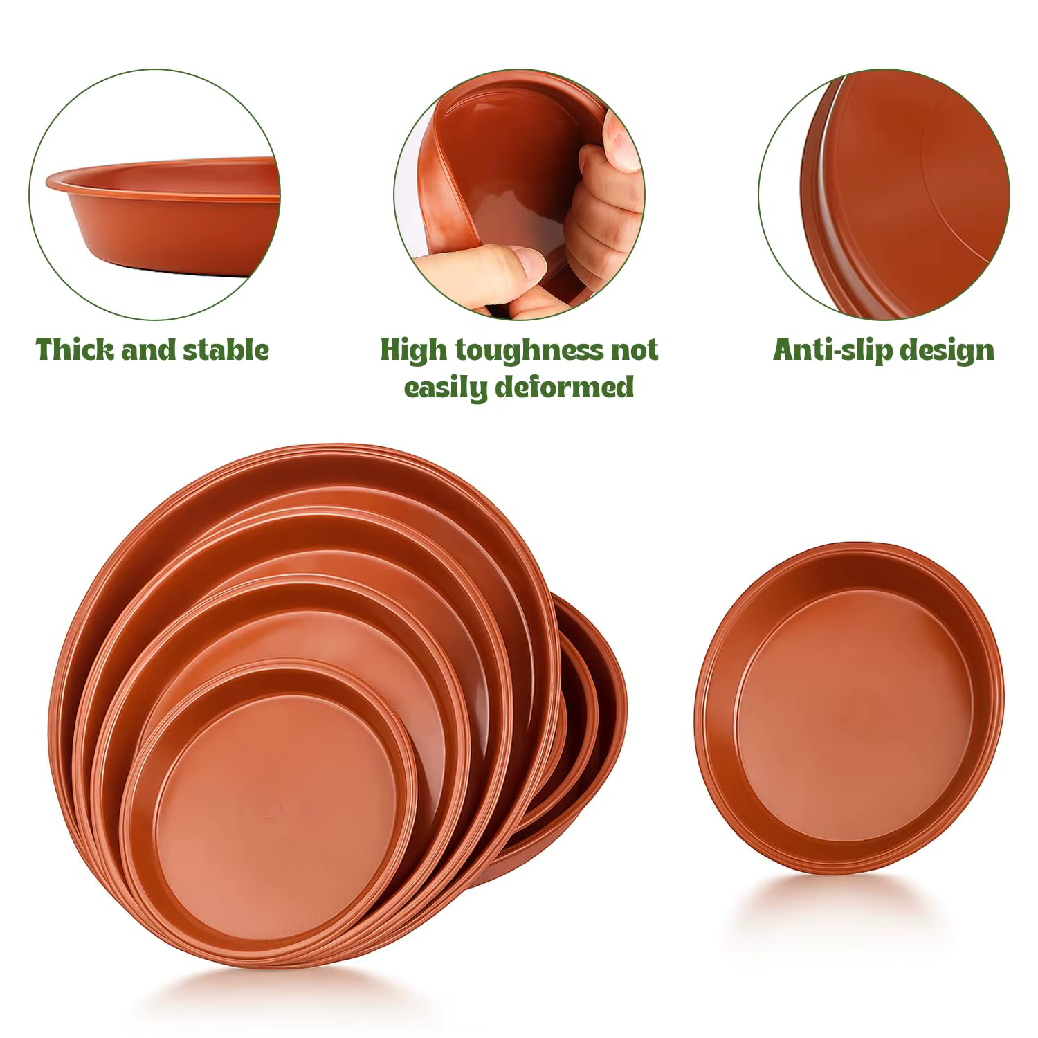 Paquet de 12 soucoupes pour pots de plantes – 4 tailles (18/22/24/26 cm) plateaux anti-goutte en plastique