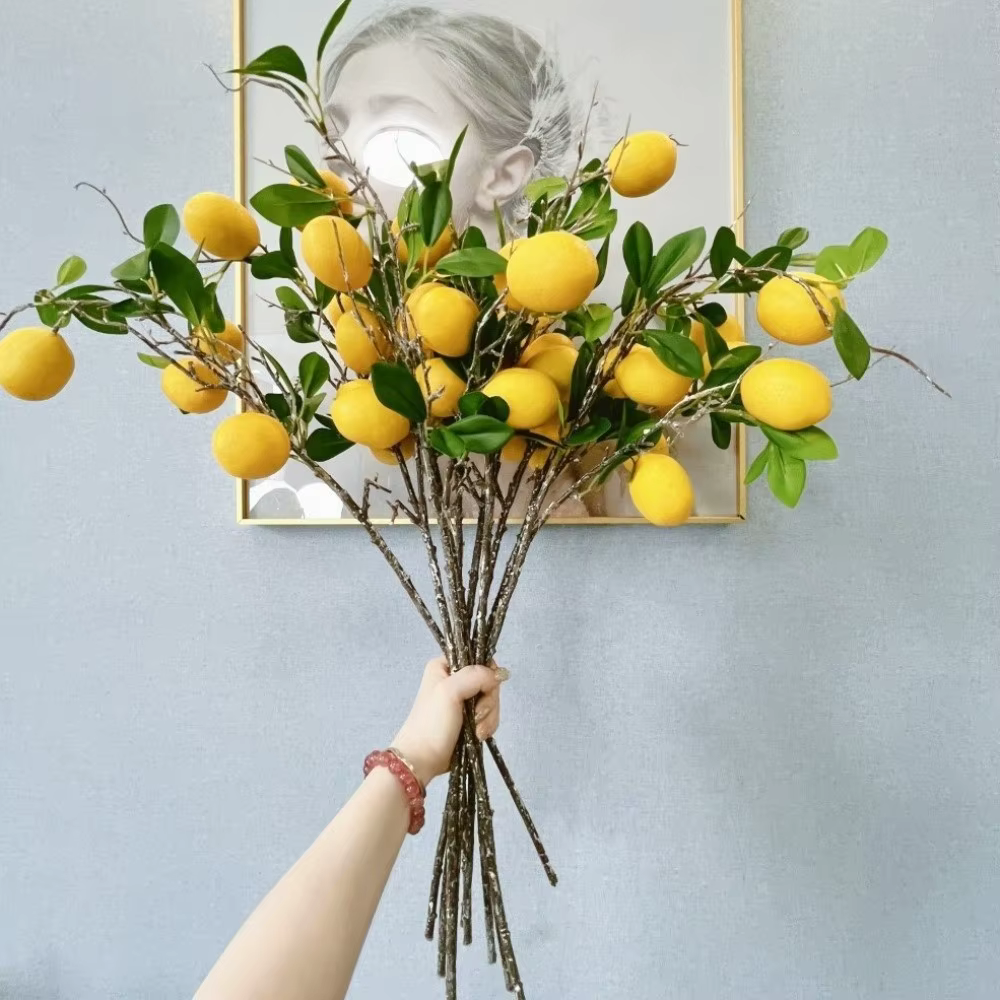 Branche de citron artificielle à feuilles vertes