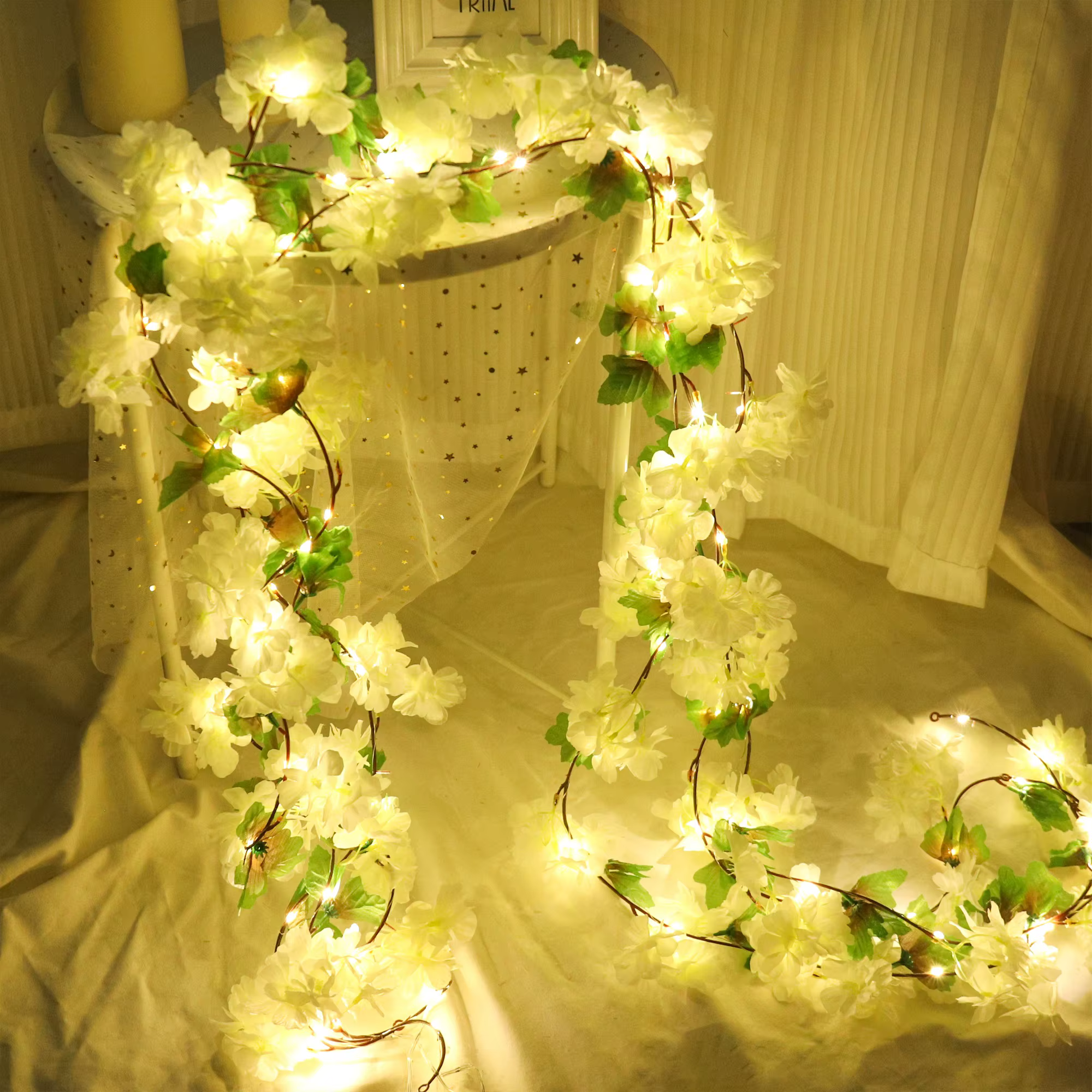 Fleur de cerisier lumière LED fleurs artificielles vignes pour fête de mariage décoration de la maison tenture murale jardin arc ornement de noël