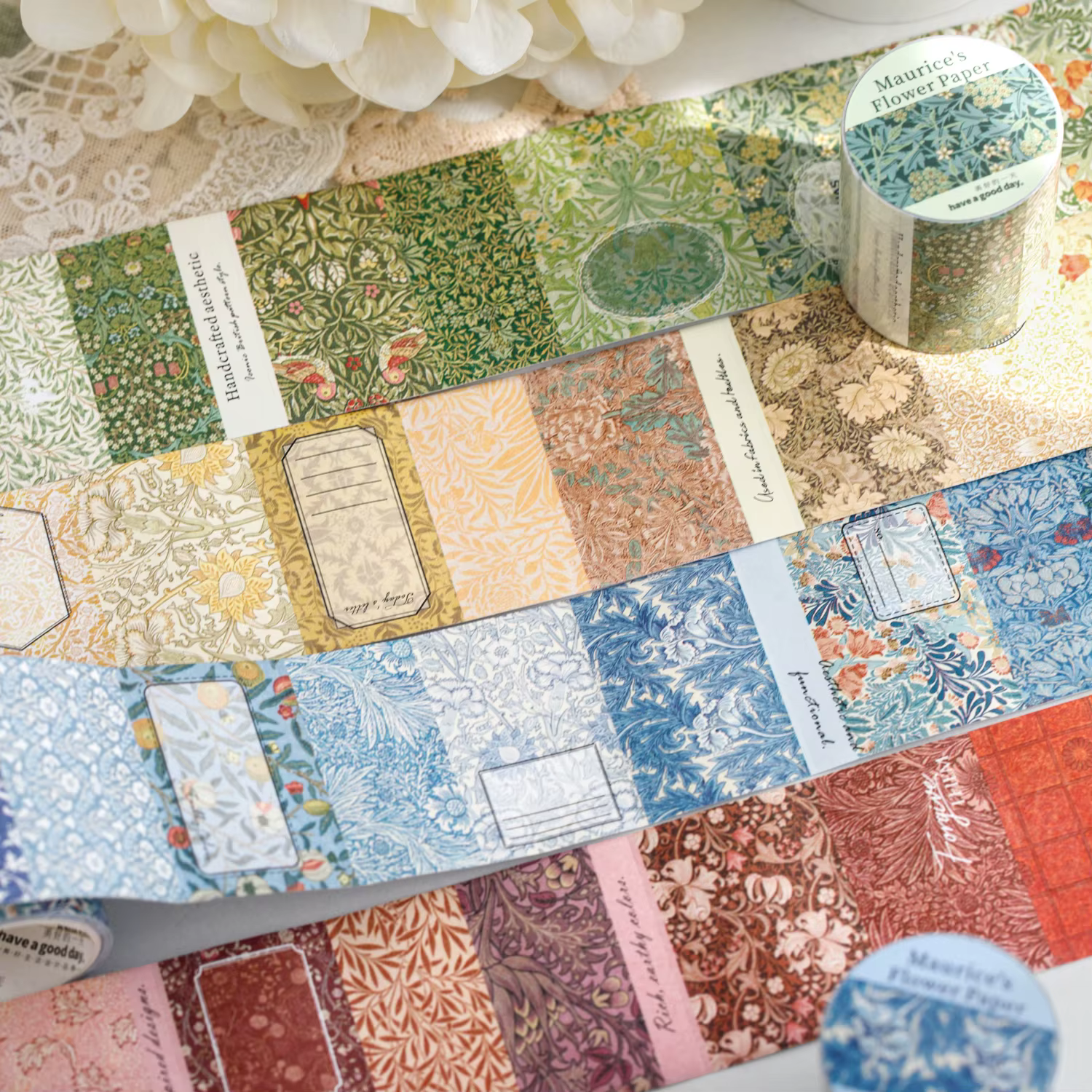 Série de papier floral Maurice : Ruban adhésif paysager à motifs végétaux vintage