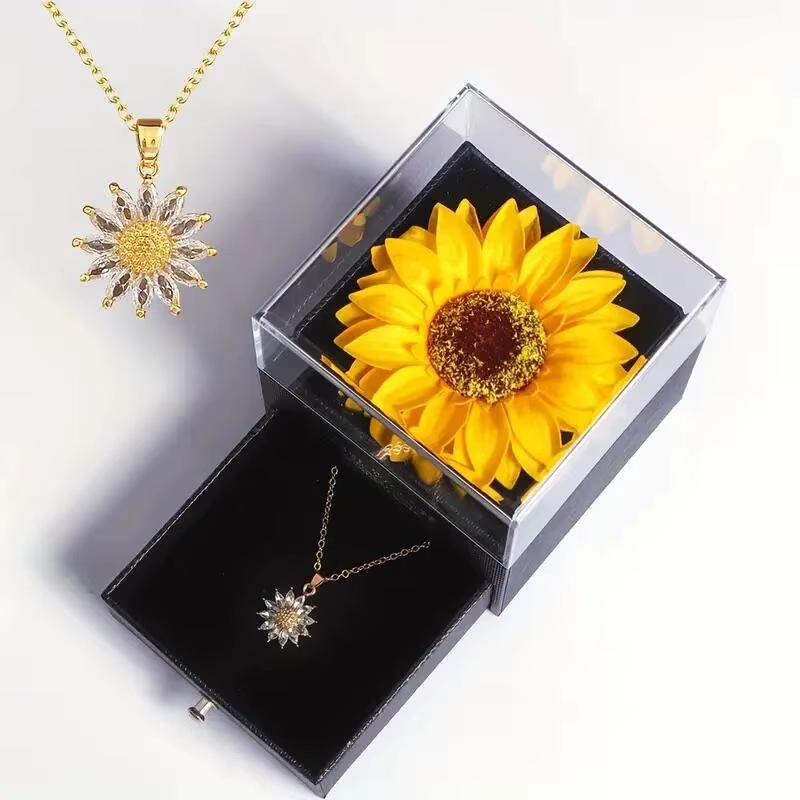 Collier tournesol avec coffret cadeau pour petite amie femme je t'aime parfait pour la fête des mères