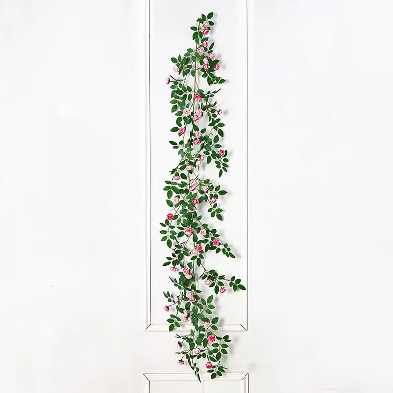 Guirxiété de plantes vertes artificielles en rotin rose