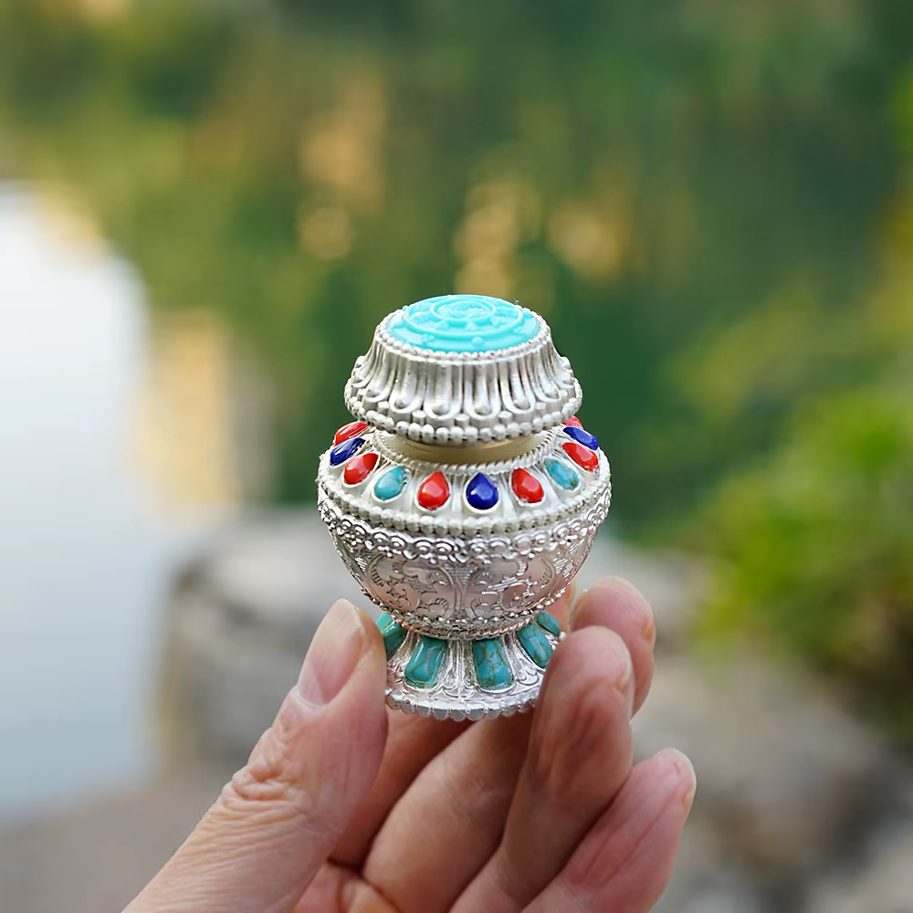 Vase de jardin zen de style tibétain en alliage et résine - Petite urne décorative pour espace de méditation/yoga