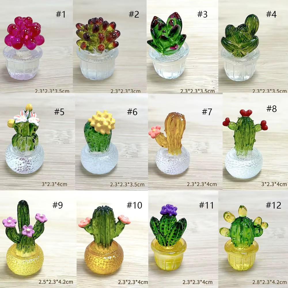 Décoration Cactus Cartoon en Résine Transparente