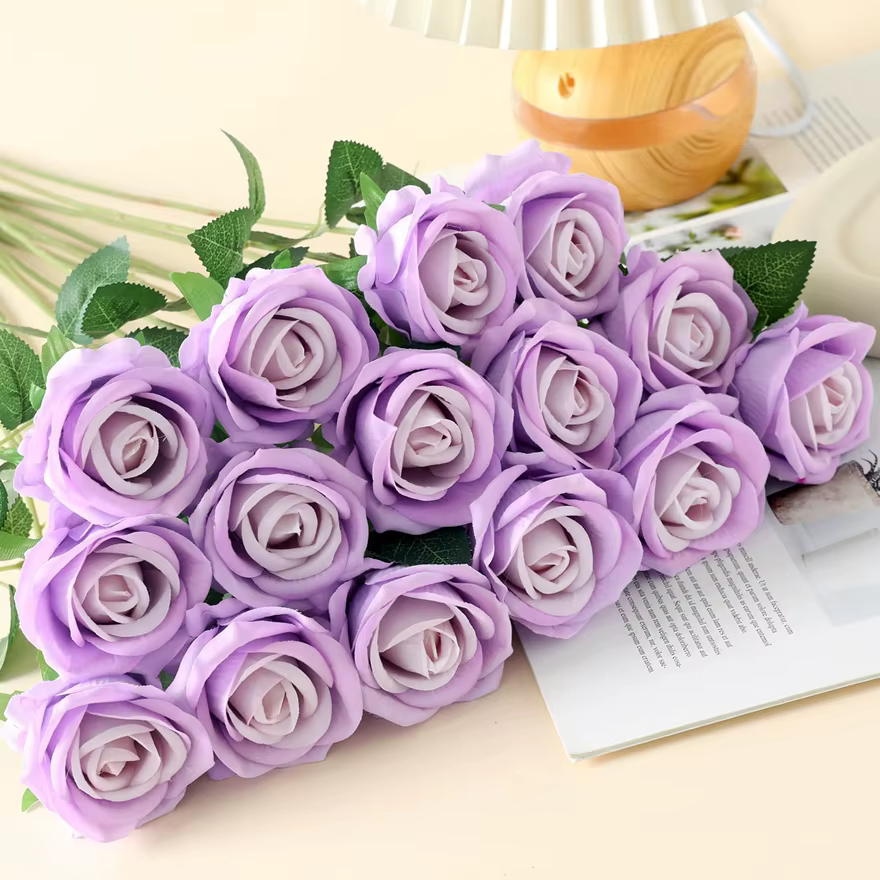10PCS Fleurs Artificielles Rose Bouquet Vase Décoration de La Maison Accessoires Bricolage Photo