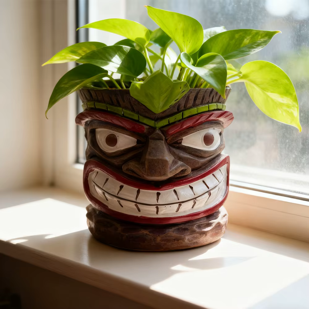 Pot de fleurs d'intérieur amusant en forme de tête de Tiki, pot à succulentes humoristique, adorable pot de fleurs de l'île de Pâques, pot de fleurs en résine au visage distinctif
