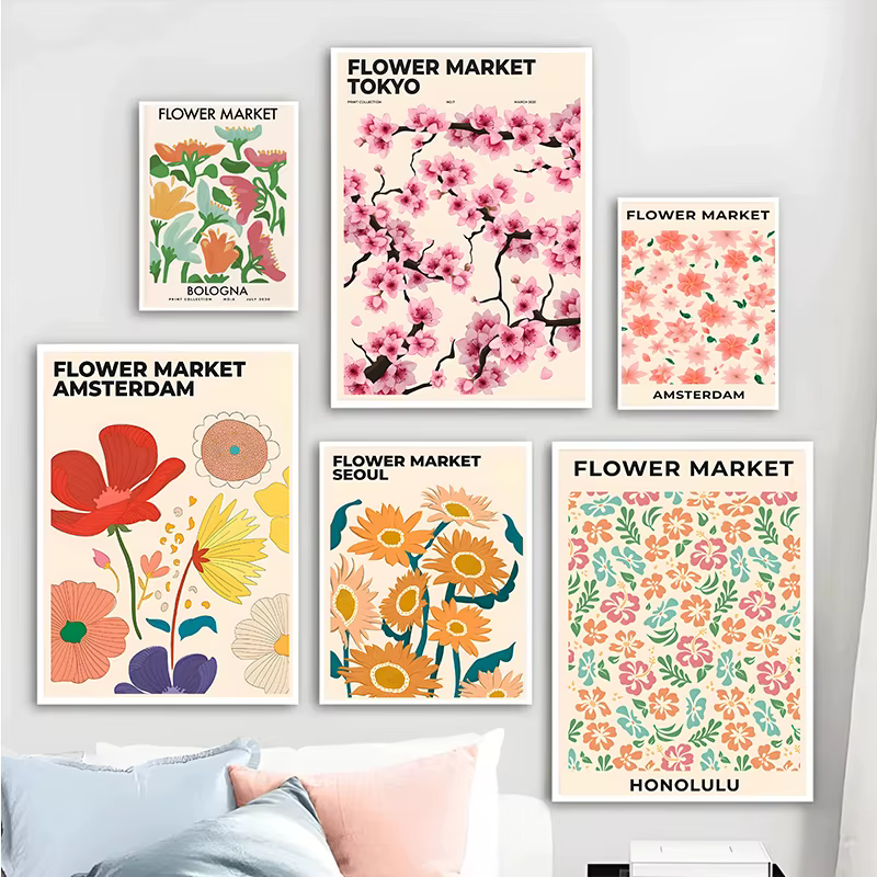 Affiche Murale Abstraite de Fleurs du Marché Floral de Paris et de New York