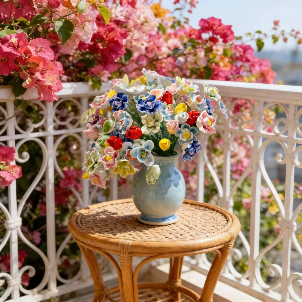 6 Fleurs en Céramique Faite à la Main