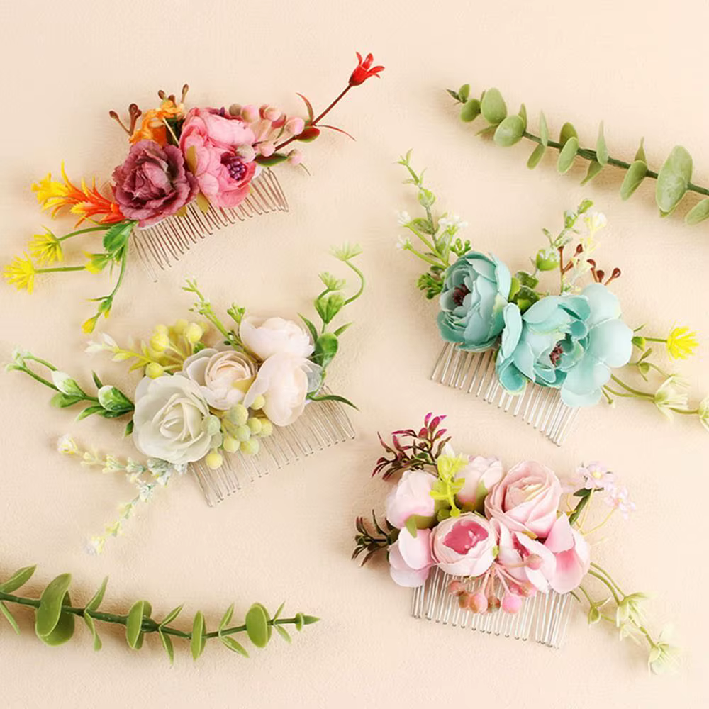 Peigne à cheveux fleur pour patients élégants, ornements de cheveux en cristal, mariage rustique, floral, cuir chevelu féminin, accessoires pour mariées