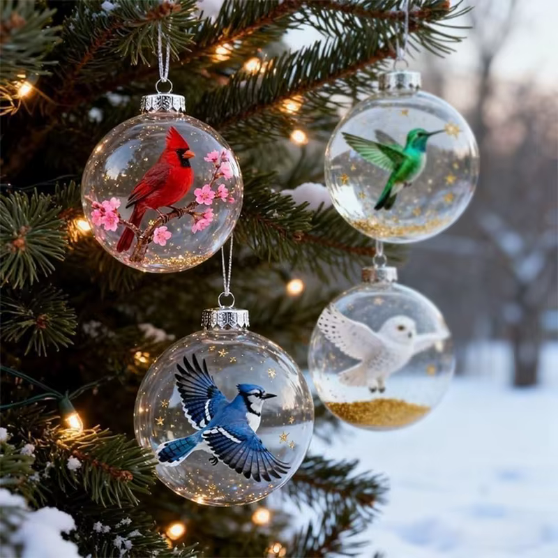 Ornement de noël transparent aux oiseaux de la nature