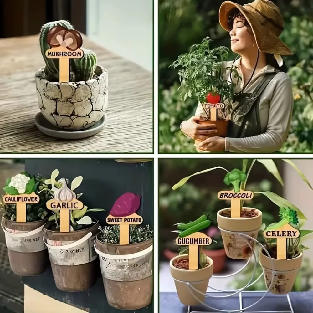 Lot de 15 étiquettes en bois pour plantes - Marqueurs de jardin faciles à coller pour le jardinage extérieur et la