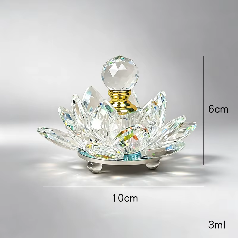 Flacon d'huile essentielle décoratif en cristal en forme de lotus