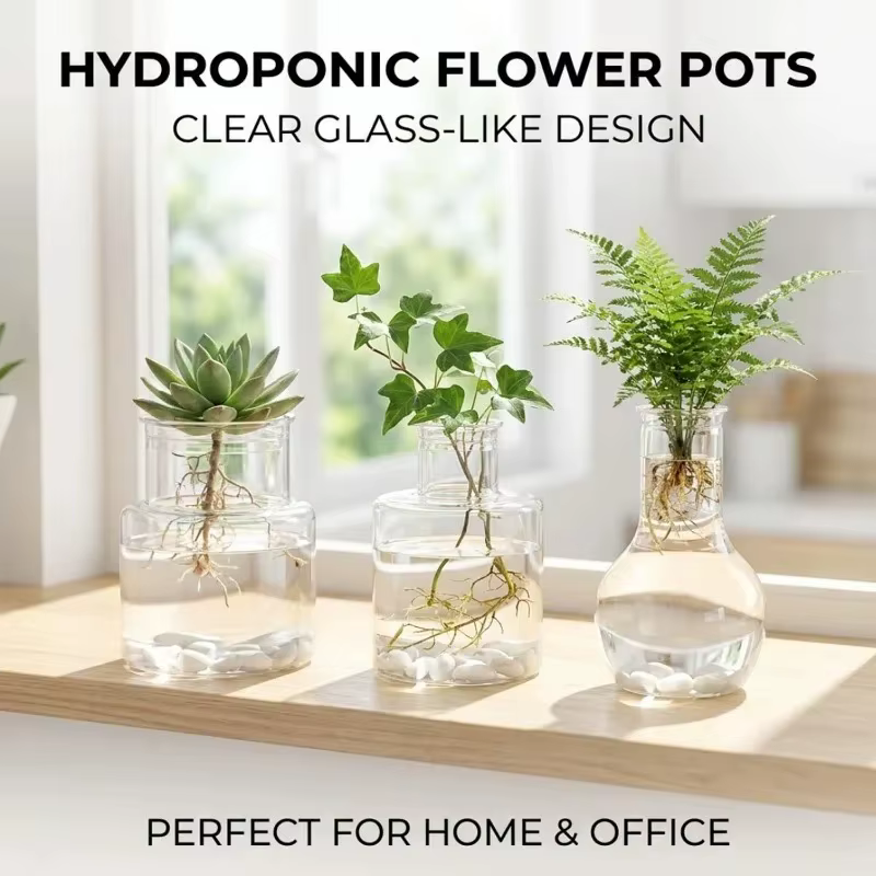Pot de culture hydroponique en résine transparente