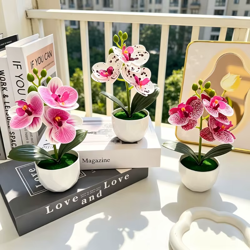 3 orchidées Phalaenopsis artificielles avec pot