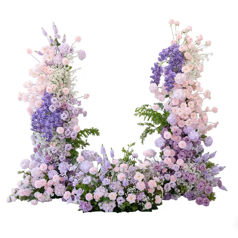 Angela fleur violet rose Roses Babysbreath Arrangement floral toile de fond de mariage arc KT conseil décor anniversaire Photo accessoires
