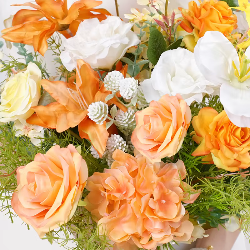 Bouquet de roses à main série Orange et blanc