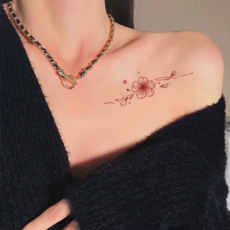 Sakura tatouage temporaire pour femmes clavicule épaule Art fleur tatouage autocollants japonais rose dessin animé faux autocollant Floral