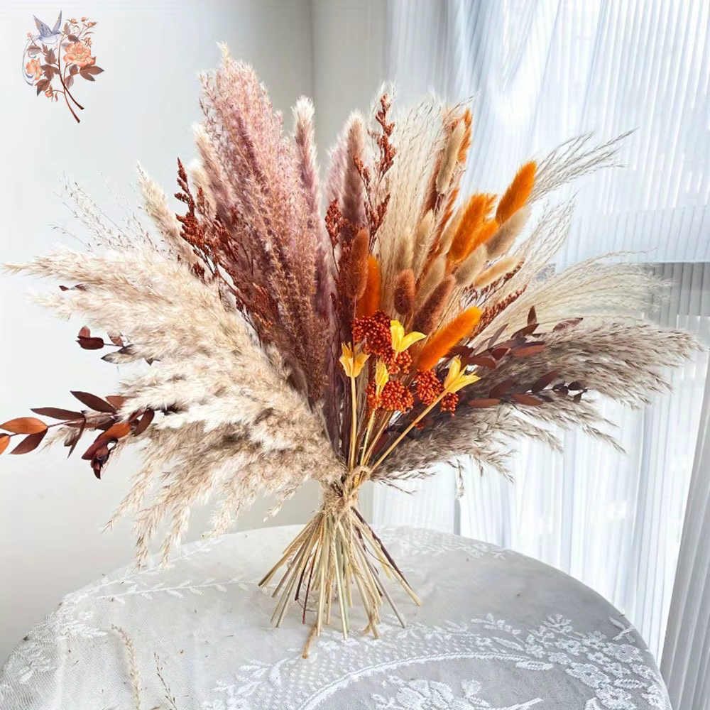 Nature Orange Reeds Pampas Herbe Automne Maison Fleurs Séchées Arrangements Décoration Réels Florals Pays Mariage Bouquets De Mariée