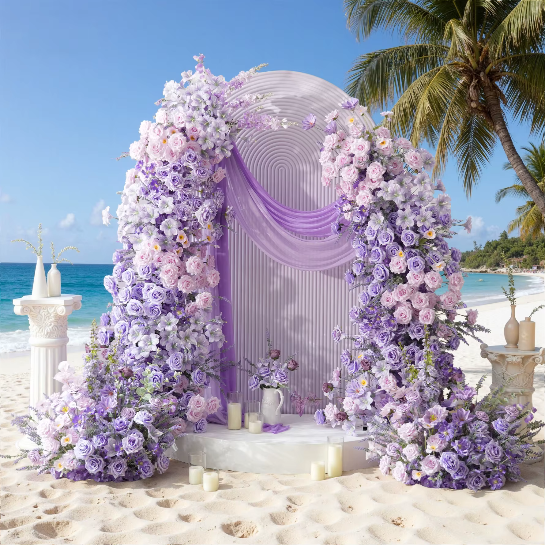 Angela fleur A9002 artificielle violet lavande Rose Arrangement Floral corne arc allée