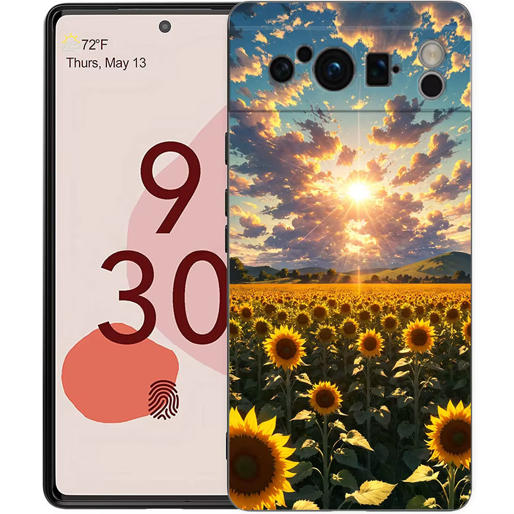 Belle coque de téléphone tournesol jaune pour Google Pixel 9 8 9A 8A 7 7A 6 Pro XL 6A 5G, dos souple noir, couverture de luxe en TPU