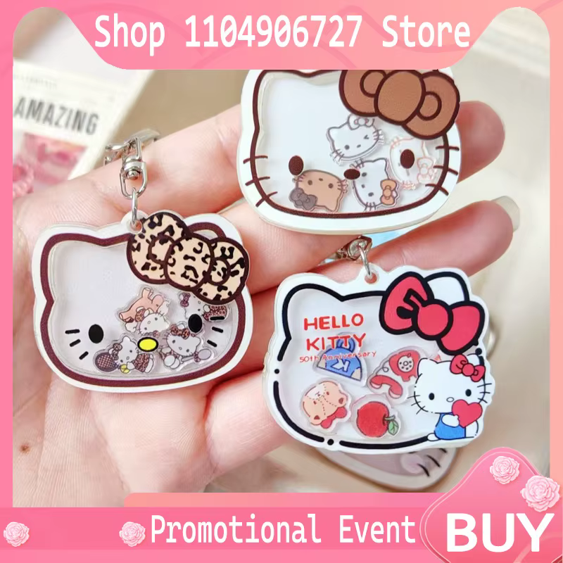 Porte-clés en acrylique Hello Kitty Shaker, nouveau, mignon, motif dessin animé, breloque à paillettes liquides, accessoire pour sac, porte-monnaie, clés de voiture, pendentif artisanal DIY pour fille