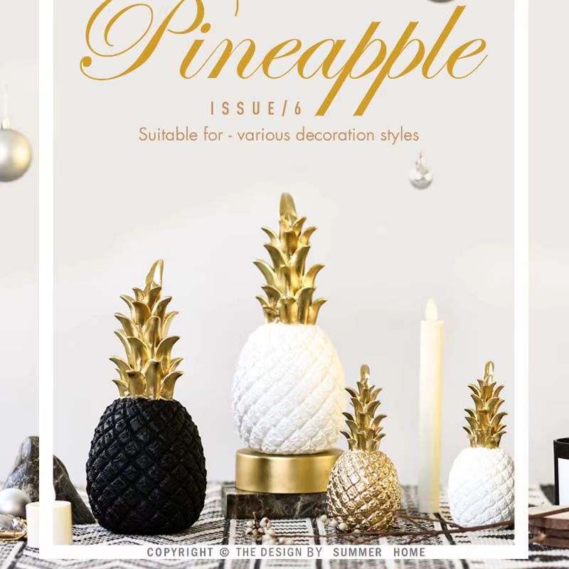 Ananas décoratif en résine blanc/noir/or