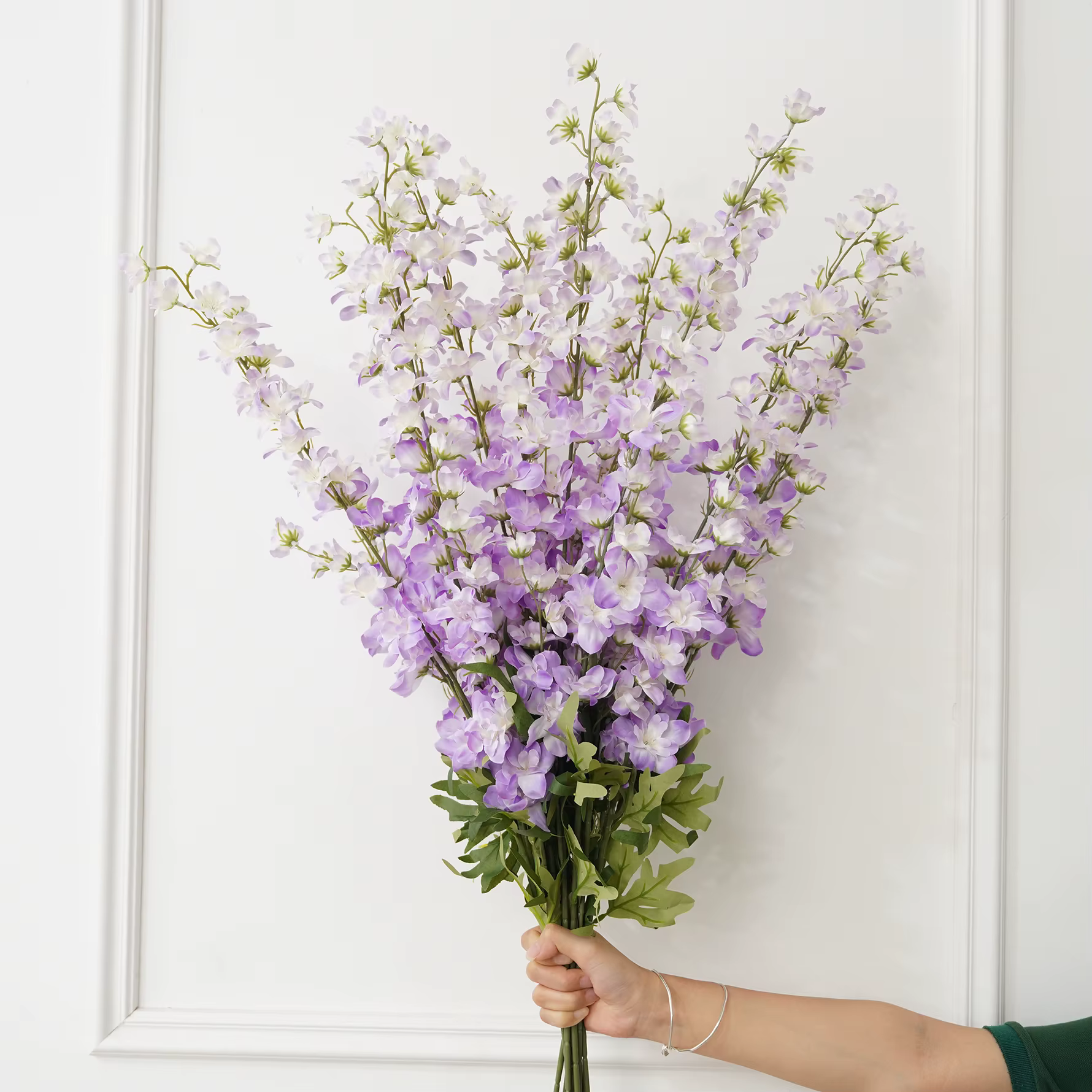 HMEOT H8413 3 Têtes de fleurs artificielles colorées Delphinium pour arrangements floraux de mariage