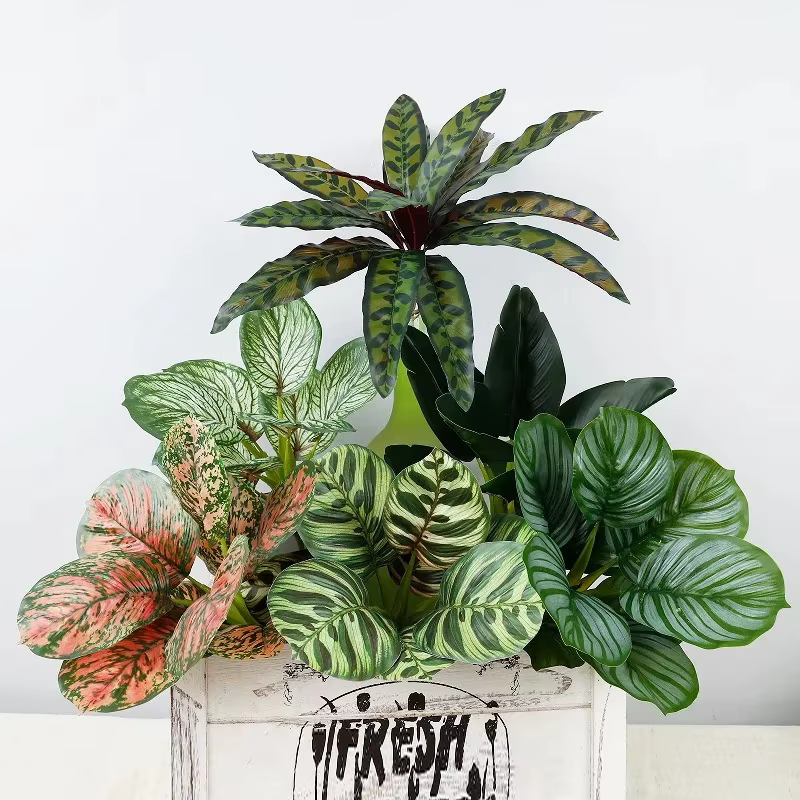 2 pièces plantes vertes artificielles en plastique feuilles de pomme Bouquet mariage Canna feuille plante Simulation fleur Auditorium décoration