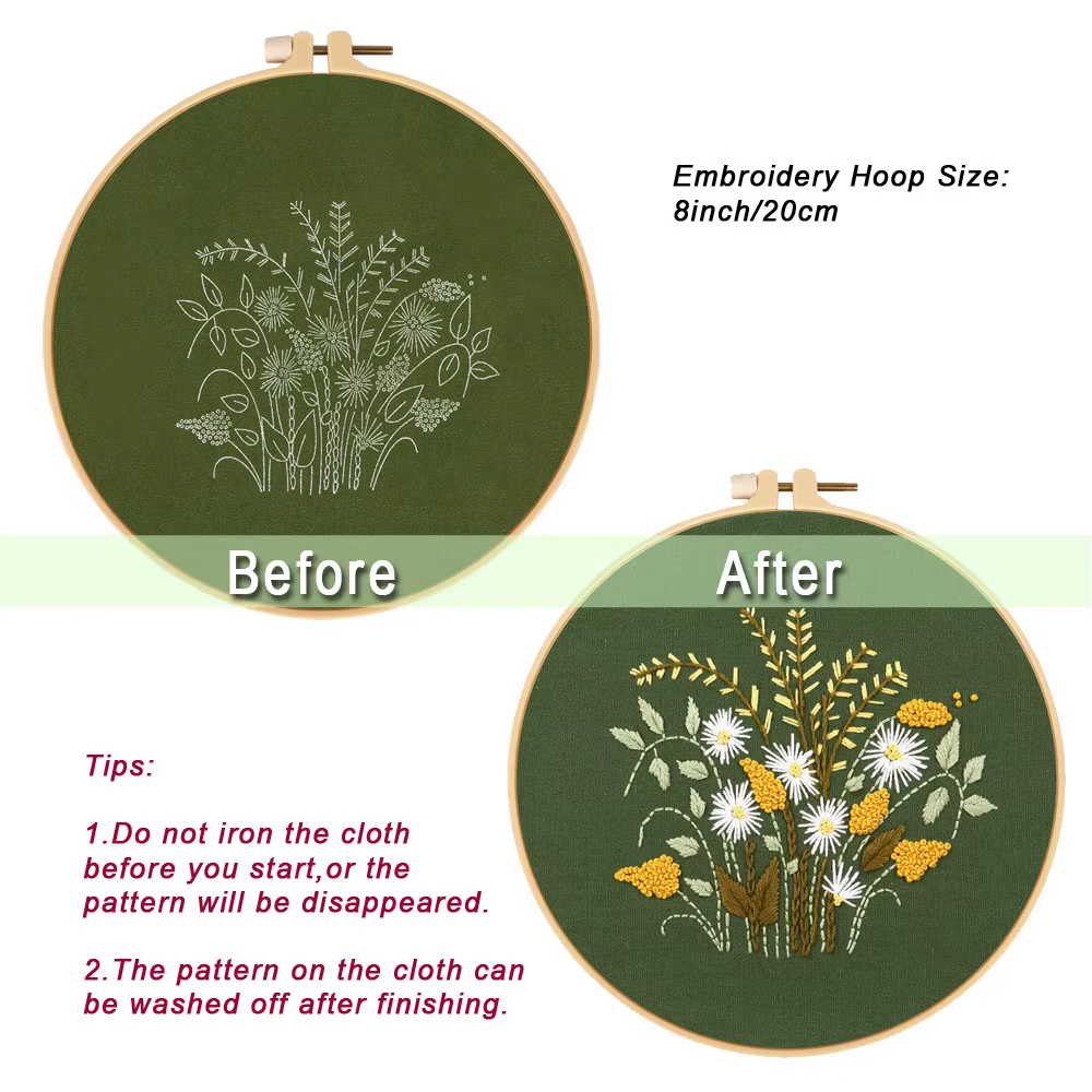 Ensemble de Broderie à Motif de Fleurs et Plantes