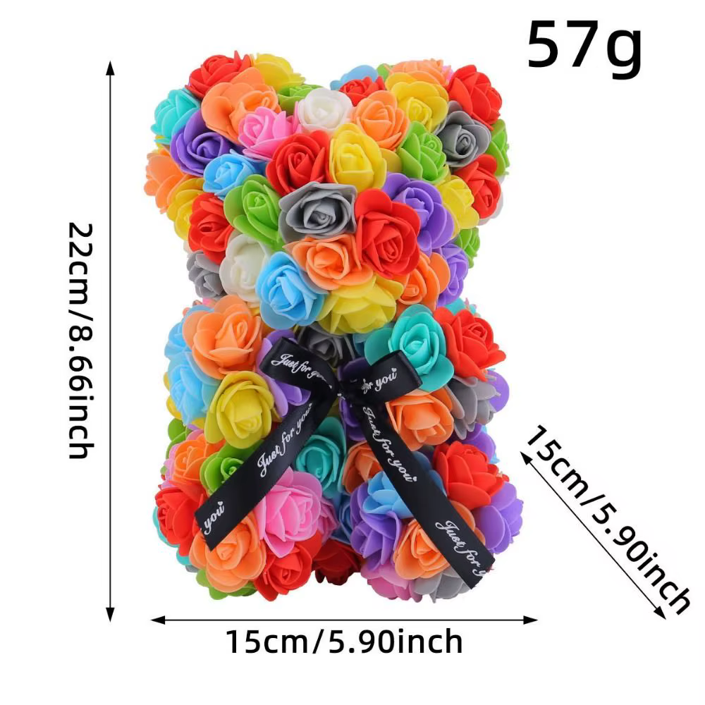 Fleur artificielle multicolores de haute qualité 15*15*22cm/16*16*24cm Rose éternelle arc-en-ciel Ours Cadeau d'anniversaire pour petite amie