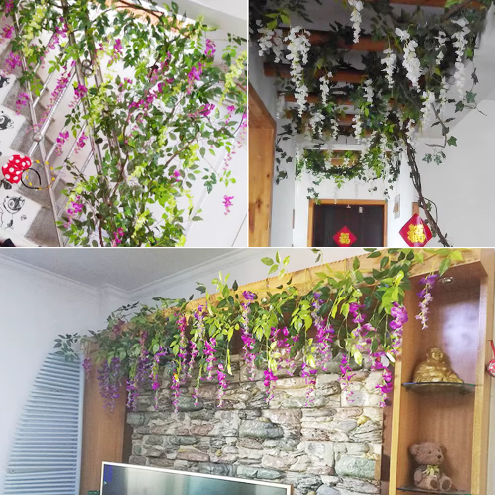 2 pièces 7ft guirlande de fleurs de soie artificielles glycine fleur vigne couronne