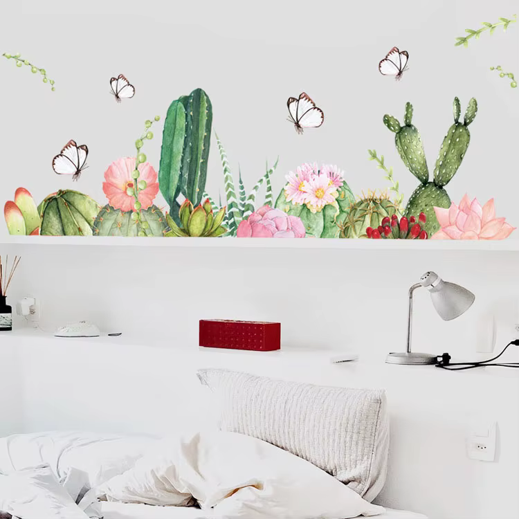 Autocollant mural Cactus vert papillon