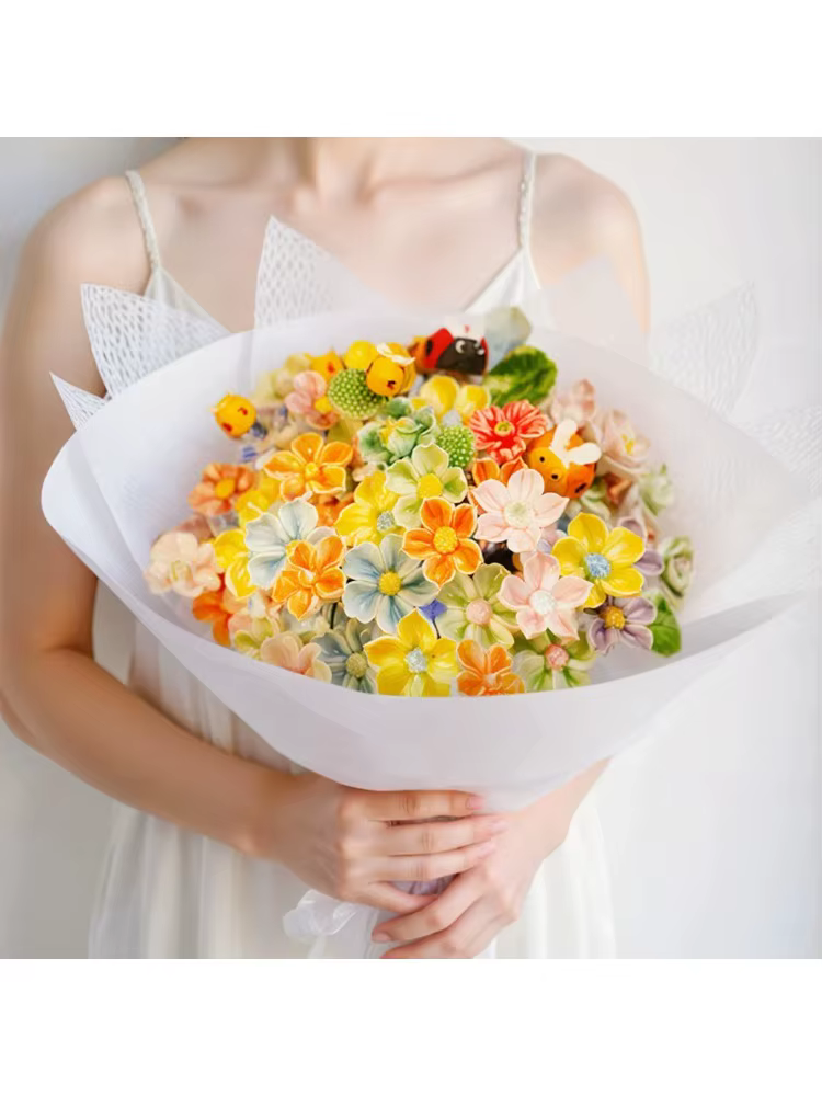 6 Fleurs en Céramique Faite à la Main