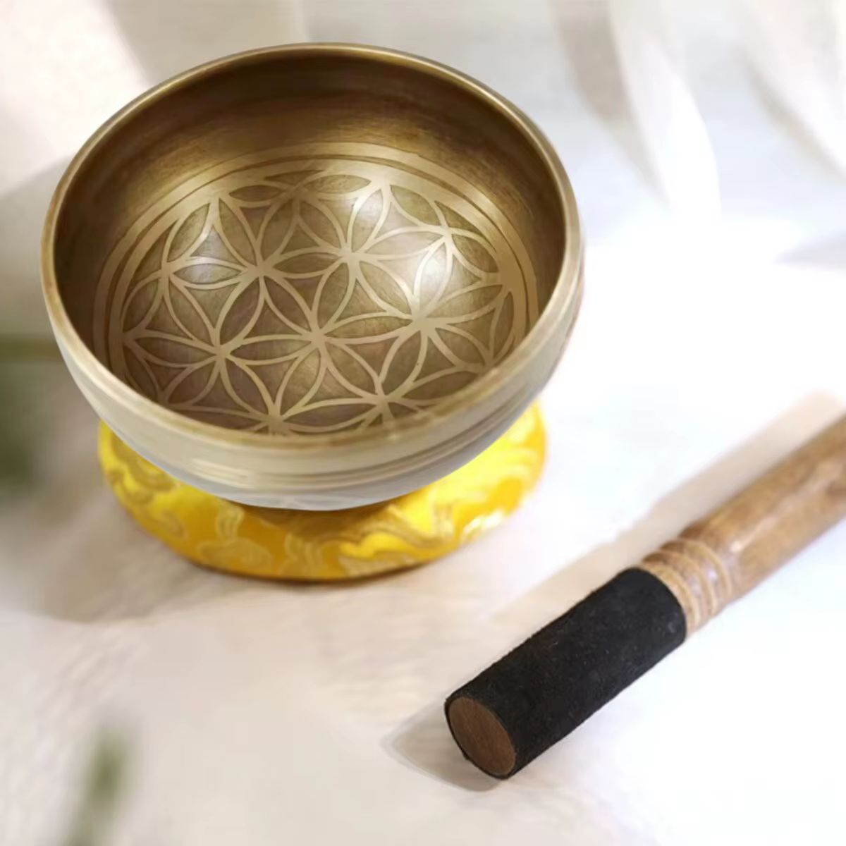 Miwayer Ensemble de bols chantants tibétains Fleur de vie Cadeau unique utile pour la méditation Yoga Soulagement du stress Prière et la pleine conscience