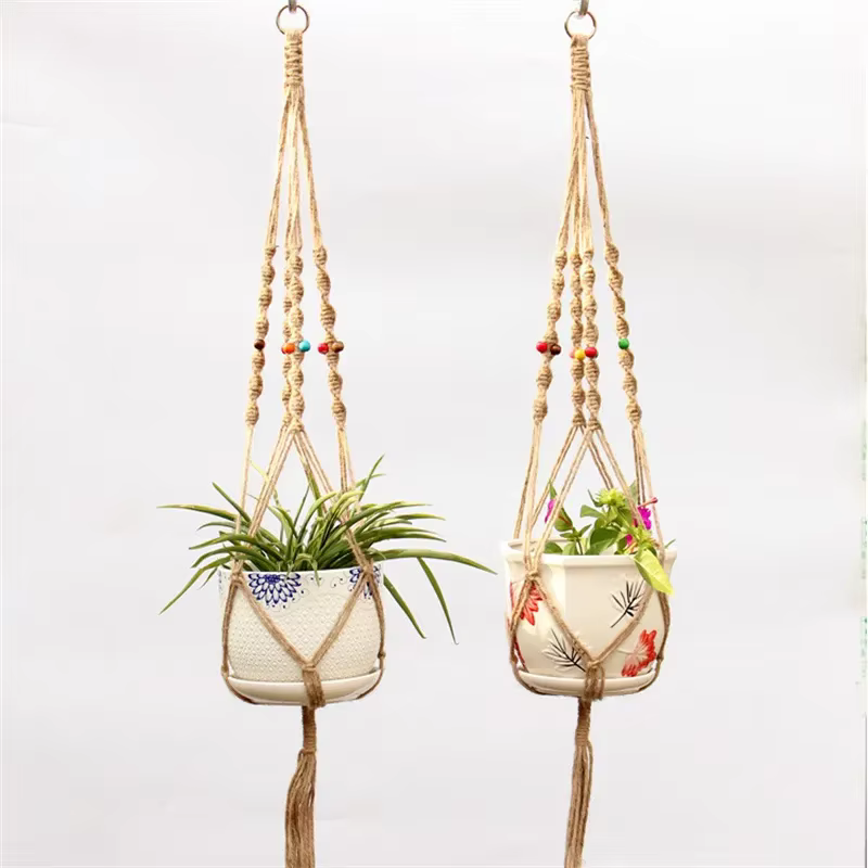 Pot de fleur corde de chanvre filet suspendu paille macramé plante cintre Pot