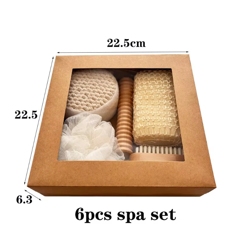 Ensemble de bain, ensemble de sept pièces, serviette de bain, brosse de bain, pierre à polir, ensemble de fleurs de bain en sisal, coffret cadeau de vacances, cadeau.