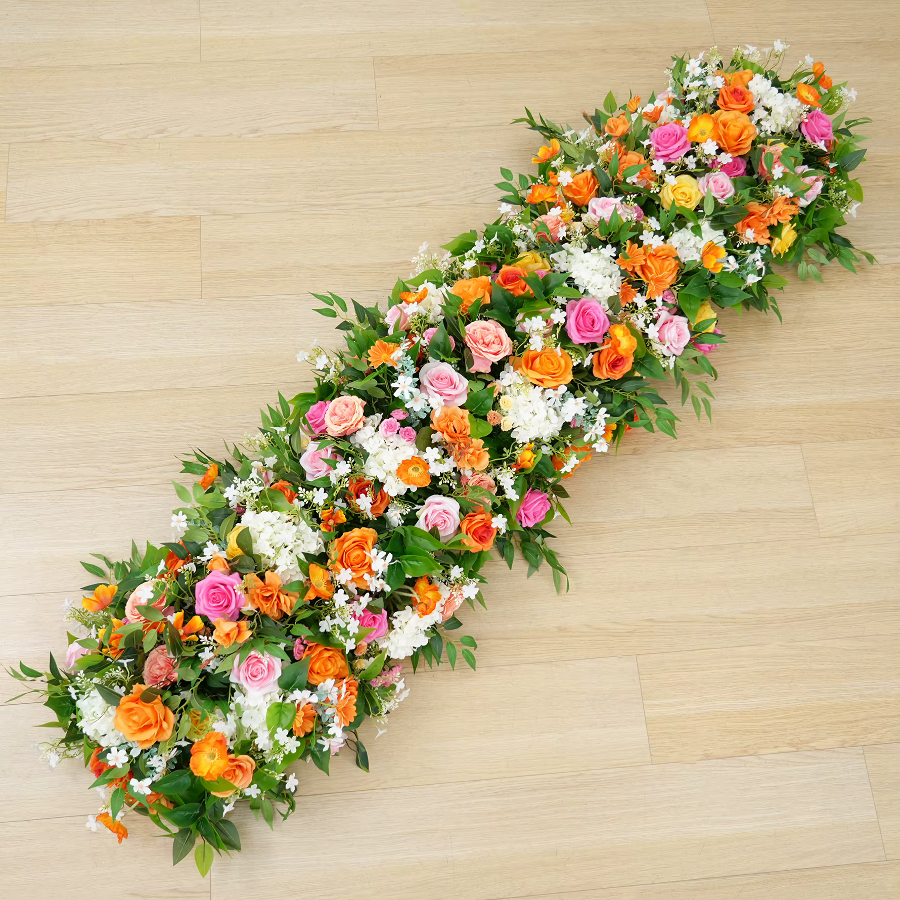 A8935 Orange rose vif verdure Arrangement de fleurs Table canapé chemin rangée florale événement fête mariage toile de fond décor accessoires