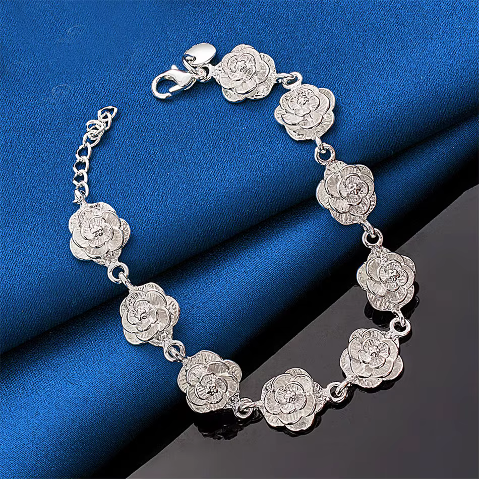 Bracelet luxueux en argent sterling 925 de 8 pouces pour femmes, accessoires de bijoux pour mariage et fête