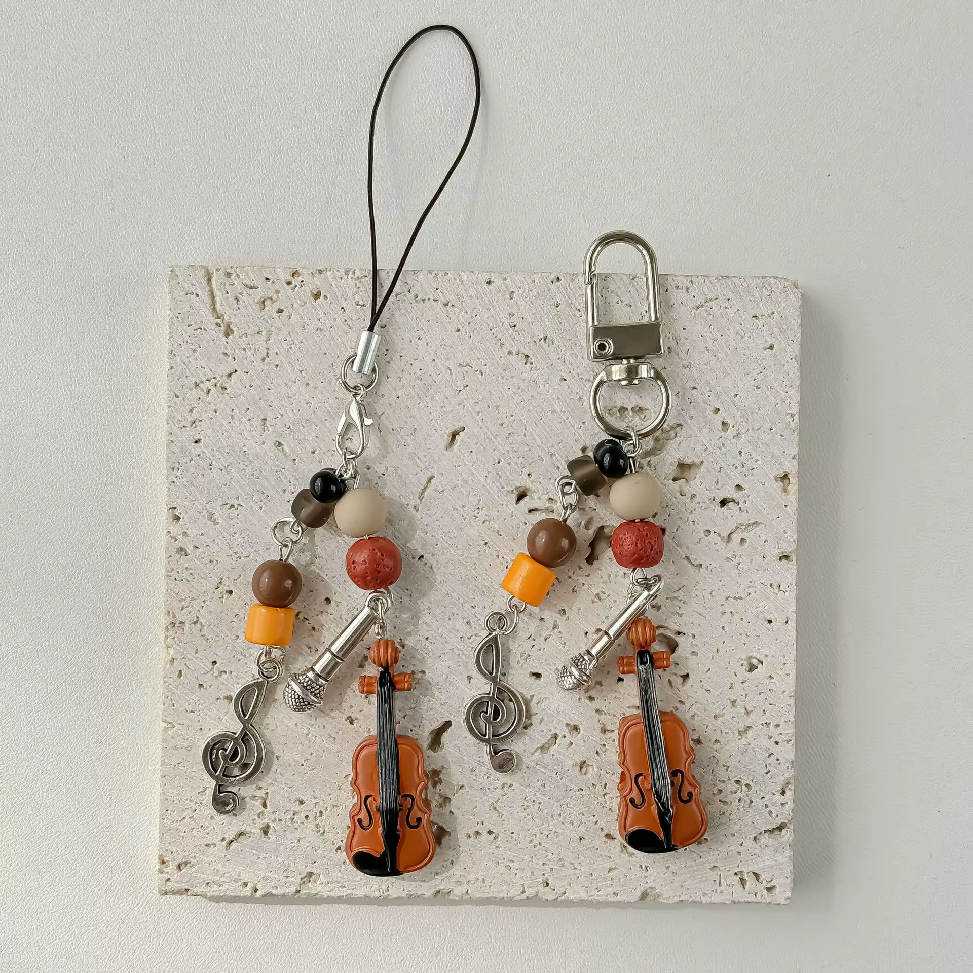 Violon Microphone perle musique porte-clés chaîne de téléphone portable Niche rétro sac pendentif Blackpack lanière accessoire porte-clés cadeaux