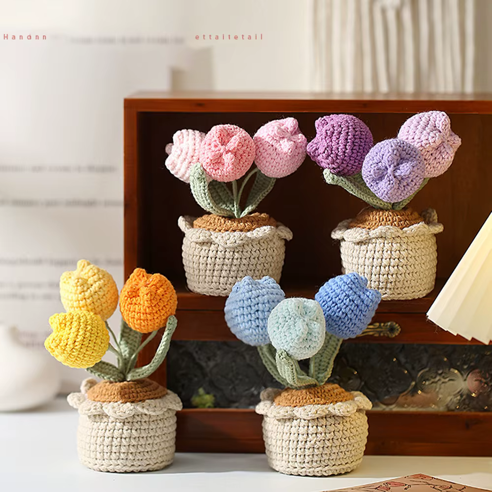 Tulipes au crochet avec pot
